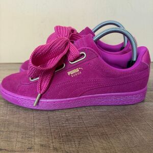 Puma Suede Heart Satin womens sneakers size 8 magenta pink shoes oversized laces